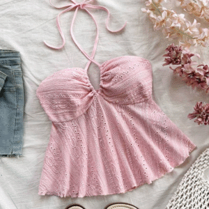 Luna Rosa – Top Halter de Encaje Bordado